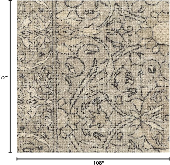 RUGGABLE x Morris & Co Washable Area Rug – Montreal Natural Stone 6x9, Stain-Resistant, Non-Slip – Medium Machine Washable Rugs for Living Room, Bedroom, Hallway, Entryway & Office–with Standard Pad