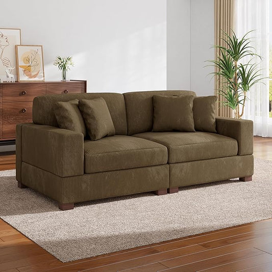 Modular Sectional Couches for Living Room, 82.6" Modern Loveseat 2-Seater Sofa Couch, Upholstered Couches for Living Room Bedroom, Camel
