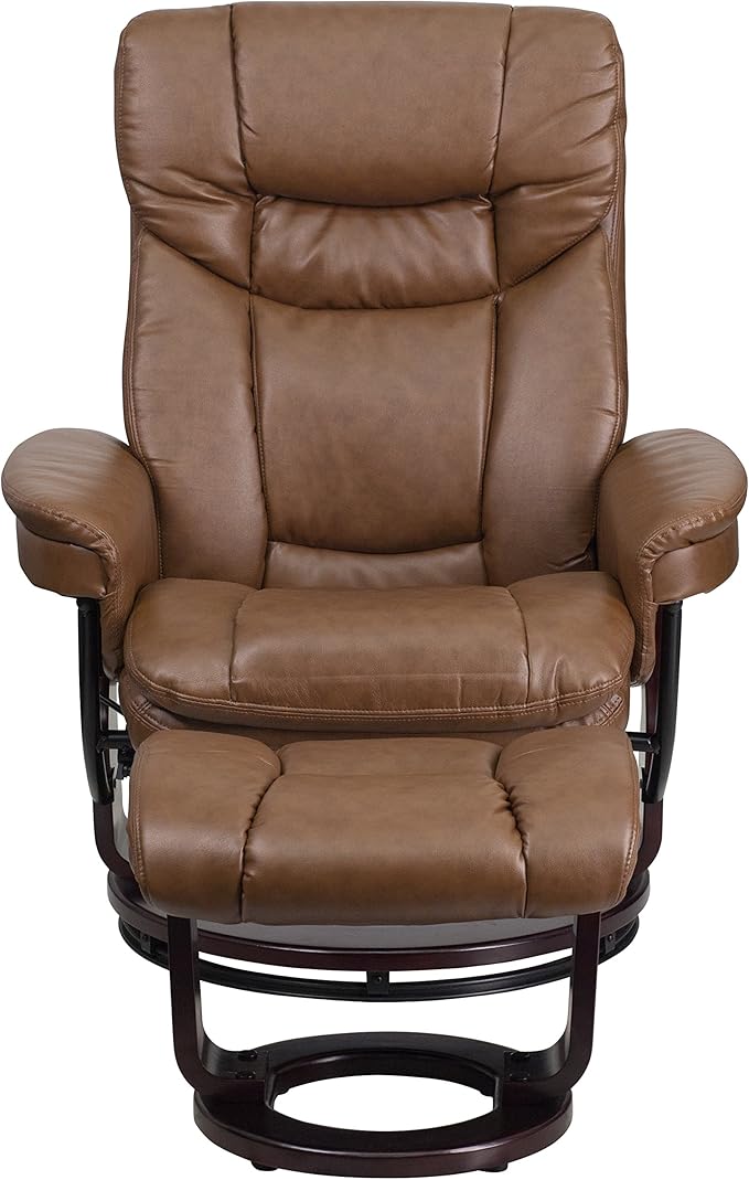 Flash Furniture Allie LeatherSoft Upholstered Recliner with Footrest, Arms, and Headrest, Padded Swivel Recliner Chair and Ottoman Set, Palimino