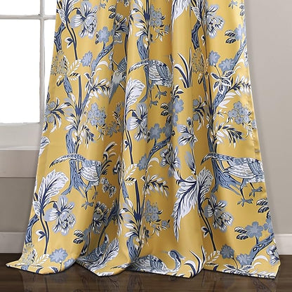 Lush Decor Dolores Light Filtering Window Panels, Pair, 52" W x 95" L, Yellow - Floral Curtains for Bedroom - Vintage Curtains - Coquette Room Decor
