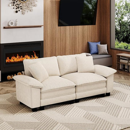 87" Cloud Modular Sectional Loveseat, 2-Seater w/Deep Seat & Removable Arms, Plush Corduroy for Small Living Room & Apartment - Beige