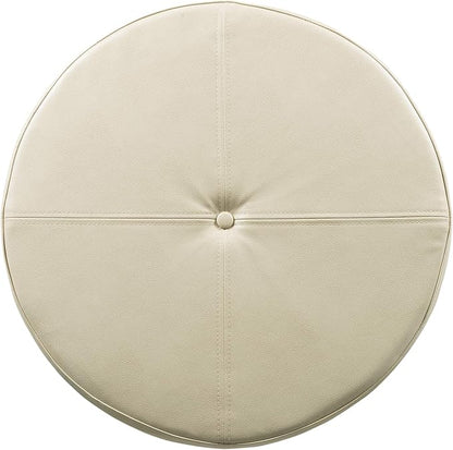 HomePop Large Leatherette Round Storage Ottoman with Removeable Lid, Cream Faux Leather