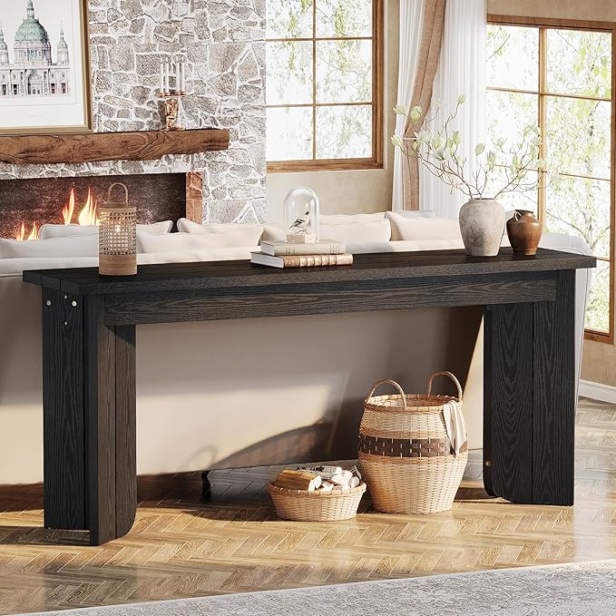 Tribesigns 70.9-Inch Extra Long Console Table, Farmhouse Sofa Console Table with Widened Tabletop, Entryway Accent Tables with Sturdy Double Pedestal for Living Room (Black)