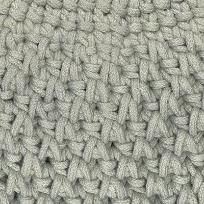 SIMPLIHOME Nisi Boho Round Knitted Outdoor/ Indoor Pouf in Light Grey Recycled PET Polyester for the Living Room, Bedroom and Kids Room
