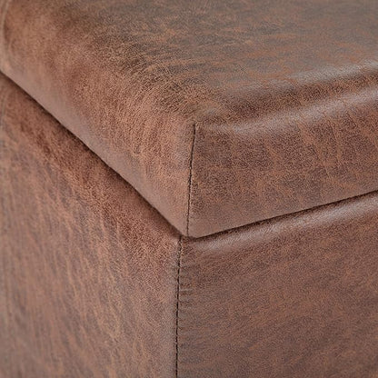 SIMPLIHOME Dover 36 inch Wide Contemporary Rectangle Storage Ottoman Bench in Distressed Umber Brown Vegan Faux Leather, Assembled, For the Living Room, Entryway and Family Room