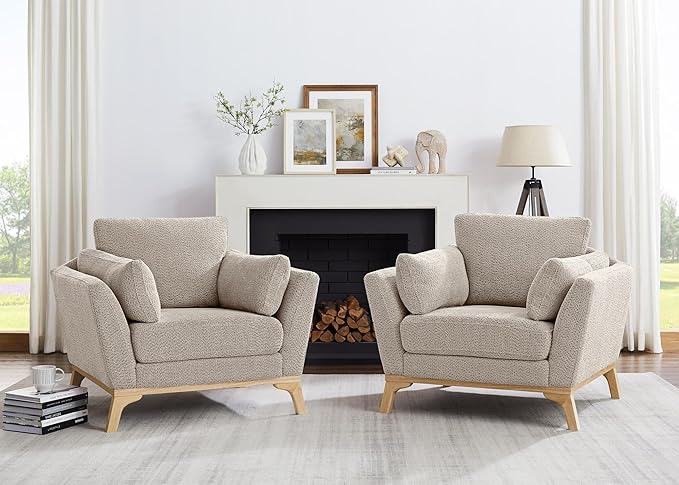 VANOMi Large-Sized Accent Chair, Thick Cushion Bedroom Reading Chair, Comfortable Living Room Single Sofa， Boucle Camel