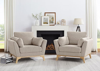 VANOMi Large-Sized Accent Chair, Thick Cushion Bedroom Reading Chair, Comfortable Living Room Single Sofa， Boucle Camel
