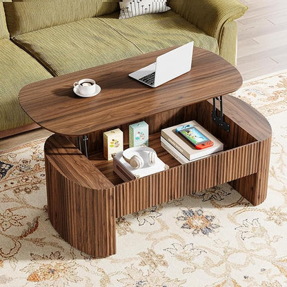 Tribesigns 47-Inch Oval Lift Top Coffee Table with Storage Shelf for Living Room, Rustic Lift Up Tabletop Mid Century Center Tables with Hidden Compartment, Rustic Brown
