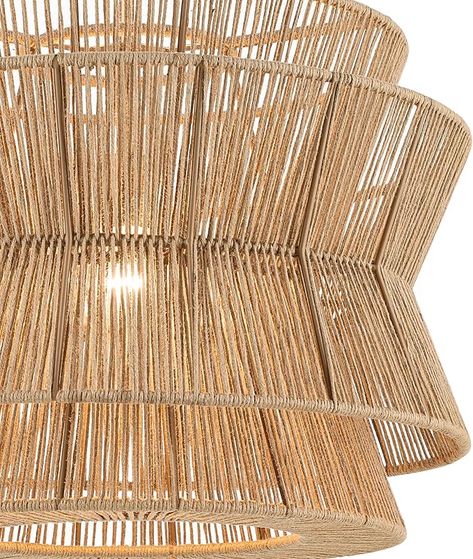 KICHLER Ophira 1-Light Pendant, Global Boho Light with Jute Shade in Champagne Bronze, Sloped Ceiling Compatible, for Kitchen or Foyer (16.75" x 22"), 52734CPZ