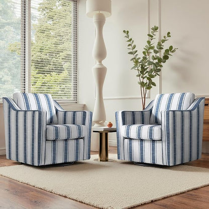 UIXE Swivel Accent Chair, Stripe Fabric Upholstered Arm Chair for Living Room, Modern Club Armchair Comfy Single Sofa Bedroom Reading Seat with Lumbar Pillow - Navy Blue