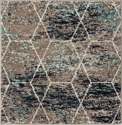 Unique Loom Trellis Frieze Collection Area Rug - Geometric (3' 3" Square, Blue Multi/ Ivory)