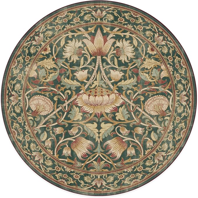 RUGGABLE x Morris & Co Machine Washable Area Rug– Lodden Soft Evergreen & Gold 8 ft Round, Stain-Resistant, Non-Slip–Large Rugs for Living Room, Bedroom, Hallway, Entryway & Office–with Cushioned Pad