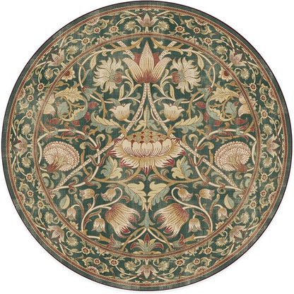 RUGGABLE x Morris & Co Machine Washable Area Rug– Lodden Soft Evergreen & Gold 8 ft Round, Stain-Resistant, Non-Slip–Large Rugs for Living Room, Bedroom, Hallway, Entryway & Office–with Cushioned Pad