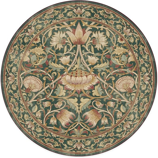 RUGGABLE x Morris & Co Machine Washable Area Rug– Lodden Soft Evergreen & Gold 8 ft Round, Stain-Resistant, Non-Slip–Large Rugs for Living Room, Bedroom, Hallway, Entryway & Office–with Cushioned Pad