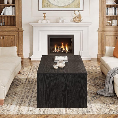 Tribesigns Farmhouse Coffee Table for Living Room, Mid-Century Modern Coffee Table with Sturdy Base, Large Rectangle Accent Center for Apartment, Easy Assembly (Black & Walnut)
