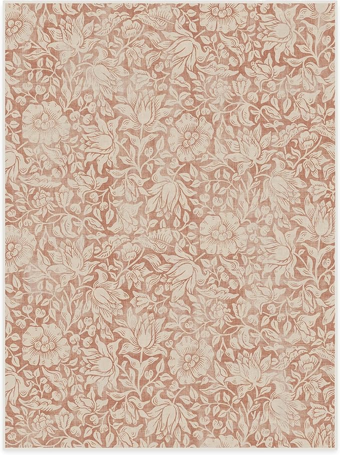 RUGGABLE x Morris & Co Washable Area Rug – Mallow Rust Red 9x12, Stain-Resistant, Non-Slip – Large Machine Washable Rugs for Living Room, Bedroom, Hallway, Entryway & Office–with Standard Pad