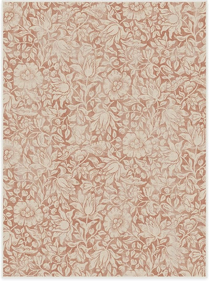 RUGGABLE x Morris & Co Washable Area Rug – Mallow Rust Red 9x12, Stain-Resistant, Non-Slip – Large Machine Washable Rugs for Living Room, Bedroom, Hallway, Entryway & Office–with Standard Pad