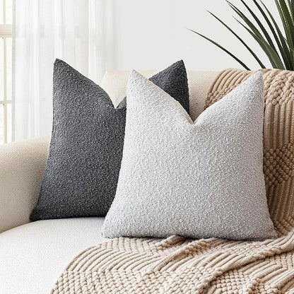 Foindtower Pack of 2 Textured Boucle Throw Pillow Covers Accent Solid Decorative Pillow Cases Cozy Woven Couch Cushion Case for Chair Sofa Bedroom Living Room Home Decor, 20 x 20 Inch,Light Grey