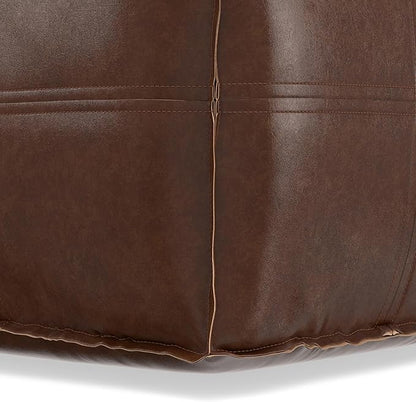 SIMPLIHOME Brody 18-inch Wide Square Pouf in Distressed Dark Brown Vegan Faux Leather, Boho-Style Ottoman, Footstool or Extra Seating for Living Room, Assembled