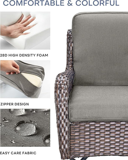 Pop 22x25/22x24 Outdoor Chair Cushions Set of 2 - High Back Deep Seat Water-Resistant Patio Wicker Chairs Cushion for Rattan Dining Rocker Glider Loveseat Couch Sectional Sofa - Grey/Classic