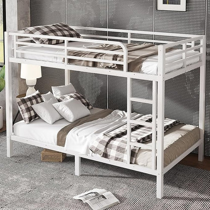 Bellemave Twin XL Over Twin XL Bunk Bed for Adults, Heavy Duty Bunk Beds Frame with Build in Ladder and Full Length Guardrail, Easy Assemble Bunkbeds, Noise Reduced, Mattress Not Included, White