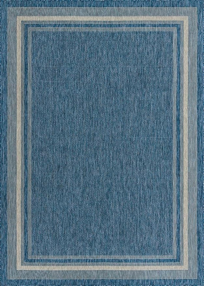 Unique Loom Outdoor Border Collection Area Rug - Soft Border (8' x 11' 4" Rectangle, Blue/ Ivory)