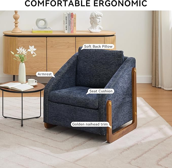Modern Upholstered Armchair with Wooden Frame, 29" W x 29" D x 29" H, Light Gray Chenille Fabric, Living Room Accent Chair (Blue)