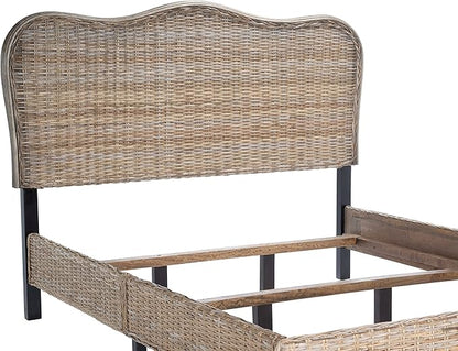 SAFAVIEH Home Collection Daejon Coastal Rattan Legs Camelback Headboard Queen Size Bed BED8001A-Q, Grey/Espresso
