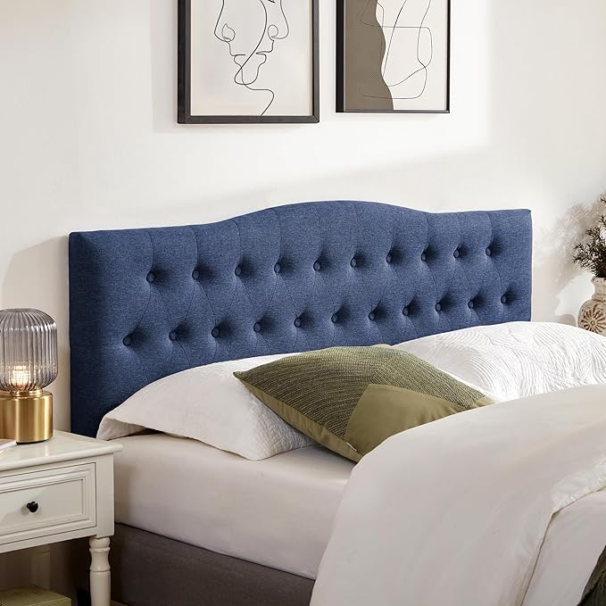 Tufted Upholstered Headboard Full Size, Sturdy and Durable Solid Wood Full XL headboard, Fabric Headboard Adjustable Height from 37” to 51”, Modern Button Diamond Design Head Board, Blue