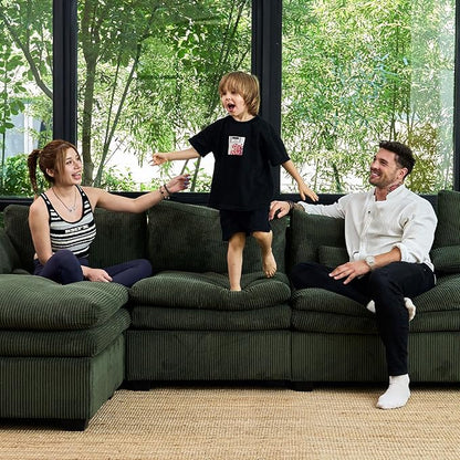 Belffin Large Modular Sectional Sofa with Deep Chaise, Corduroy U Shaped Couch with 9" Soft Dual-Layer 7 Seats Cushion for Living Room, Apartment, Green