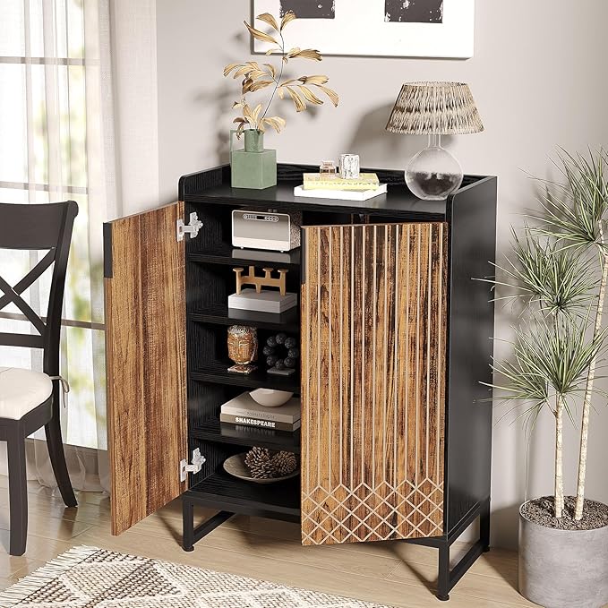 Tribesigns Shoe Cabinet with Doors, 6 Tiers Shoe Storage Cabinet for Entryway, 25 Pairs Wooden Shoe Cabinets, Modern Shoe Organizer Storage for Living Room, Bedroom, Hallway, Closet, Black and Brown