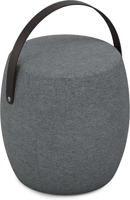 SIMPLIHOME Ramsay 16 inch Wide Contemporary Irregular Footstool in Grey Linen Look Fabric, Fully Assembled for the Living Room