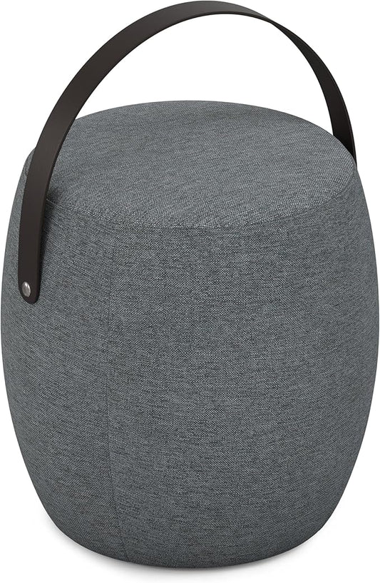 SIMPLIHOME Ramsay 16 inch Wide Contemporary Irregular Footstool in Grey Linen Look Fabric, Fully Assembled for the Living Room