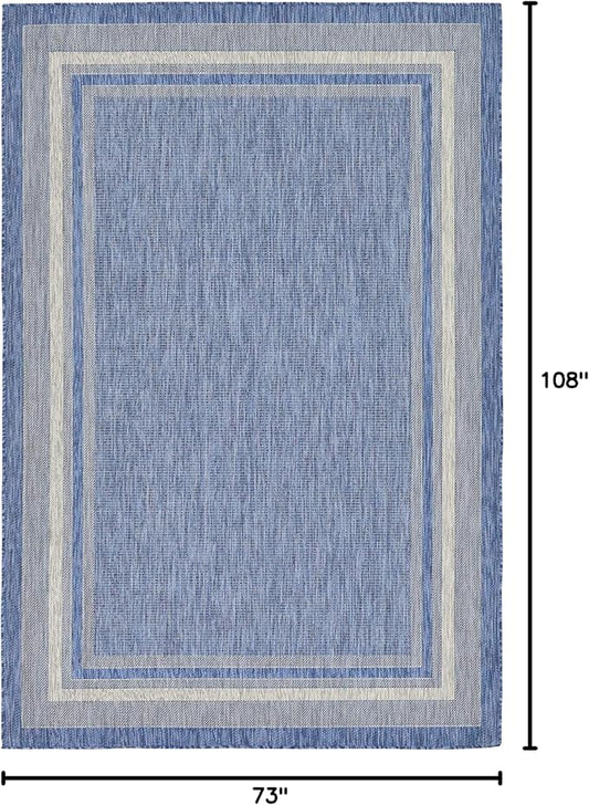 Unique Loom Outdoor Border Collection Area Rug - Soft Border (6' 1" x 9' Rectangle, Blue/ Ivory)