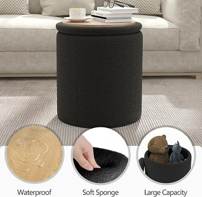 Ottoman Poufs with Storage, Set of 2 Soft Upholstered Vanity Stool,Multifunctional Ottomans Coffee Table Padded Seat Foot Rest for Living（Black, Pack of 2）