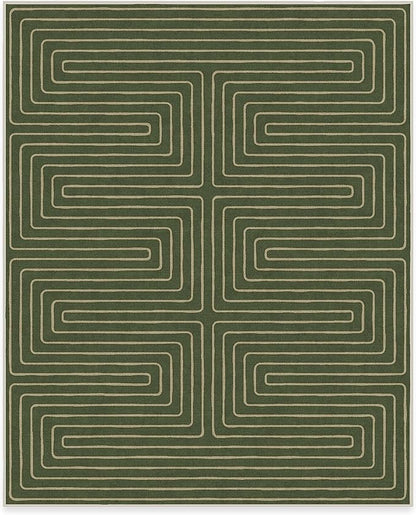 RUGGABLE x Jonathan Adler Machine Washable Modern Area Rug – Labyrinth Fern Green 8x10, Stain-Resistant, Non-Slip – Large Rugs for Living Room, Bedroom, Hallway, Entryway & Office–with Standard Pad