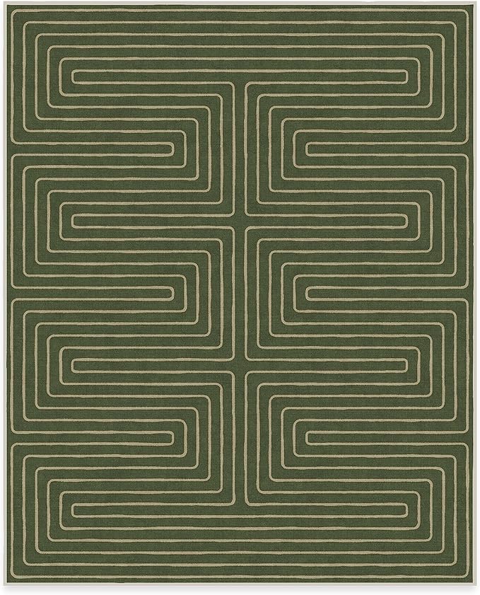 RUGGABLE x Jonathan Adler Machine Washable Modern Area Rug – Labyrinth Fern Green 8x10, Stain-Resistant, Non-Slip – Large Rugs for Living Room, Bedroom, Hallway, Entryway & Office–with Cushioned Pad