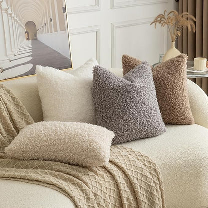 Pack of 2 Curly Teddy Wool Faux Fur Throw Pillow Covers Fuzzy Accent Soft Sherpa Pillowcases Sheepskin Fleece Decorative Cushion Case for Sofa Couch Living Room 12x20 Inch Light Grey