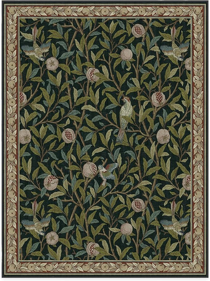 RUGGABLE x Morris & Co Washable Area Rug – Pomegranate Blue Green 9x12, Stain-Resistant, Non-Slip – Large Machine Washable Rugs for Living Room, Bedroom, Hallway, Entryway & Office–with Cushioned Pad