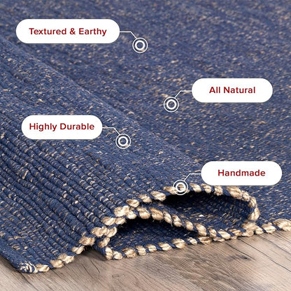 nuLOOM 6x9 Elfriede Jute & Cotton Hand Woven Area Rug, Blue, Solid Rustic Farmhouse Style, Weaved Design, Natural Fiber, For Bedroom, Living Room, Dining Room, Hallway, Office, Entryway