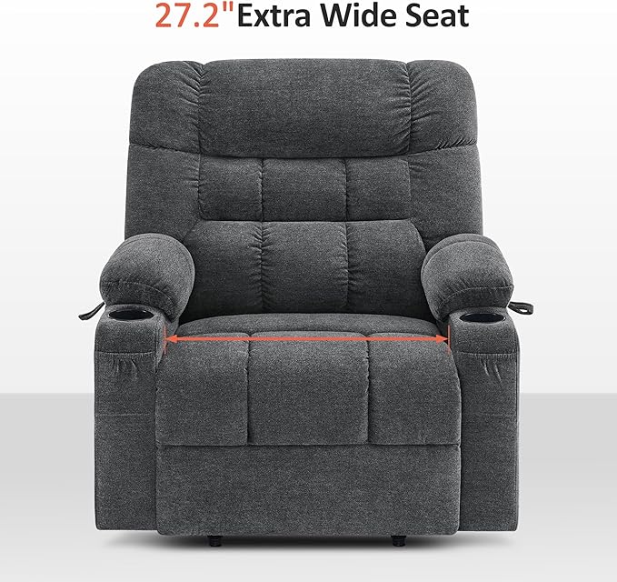 MCombo Dual Motor Power Lift Recliner Chair with Massage and Dual Heating for Elderly, Lay-Flat for Sleeping, Extra Wide for Big and Tall, Fabric R7070 (Dark Grey)