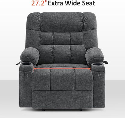 MCombo Dual Motor Power Lift Recliner Chair with Massage and Dual Heating for Elderly, Lay-Flat for Sleeping, Extra Wide for Big and Tall, Fabric R7070 (Dark Grey)