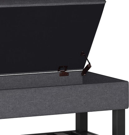 SIMPLIHOME Cosmopolitan 44 inch Wide Transitional Rectangle Storage Ottoman Bench with Open Bottom in Slate Grey Linen Look Fabric, Assembled for the Living Room and Bedroom
