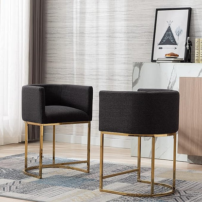 Linen Bar Stools Set of 3, 24" Contemporary Upholstered Fabric Counter Height Bar Stools Kitchen Counter Island Stools Barstools with Golden Metal Base, Charcoal