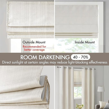 Madison Park Galen Cordless Roman Shade, 33"W x 64"H, Sheen Ivory – Room Darkening, Thermal Insulated, Energy Efficient Window Blind with Subtle Sheen Basketweave Fabric for Privacy