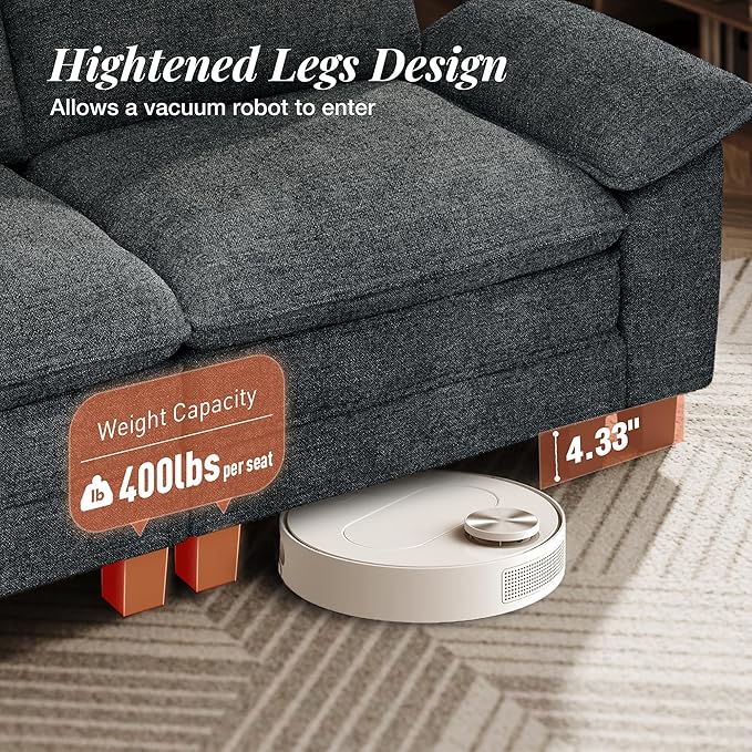 157.5" Cloud Modular Sectional Sofa, 4-Seater w/Deep Seat & Removable Arms, Plush Chenille for Living Room - Cyan