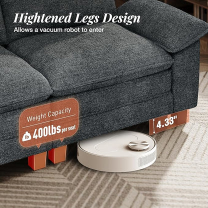 157.5" Cloud Modular Sectional Sofa, 4-Seater w/Deep Seat & Removable Arms, Plush Chenille for Living Room - Cyan