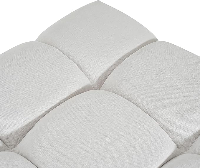 Christopher Knight Home Annette Square Ottoman Footstool with Grid Tufting, Living Room Sofa Ottoman with Wood Frame, Fabric Upholstery Coffee Table, Comfy Seating with Dense Foam Padding, White