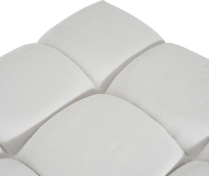 Christopher Knight Home Annette Square Ottoman Footstool with Grid Tufting, Living Room Sofa Ottoman with Wood Frame, Fabric Upholstery Coffee Table, Comfy Seating with Dense Foam Padding, White