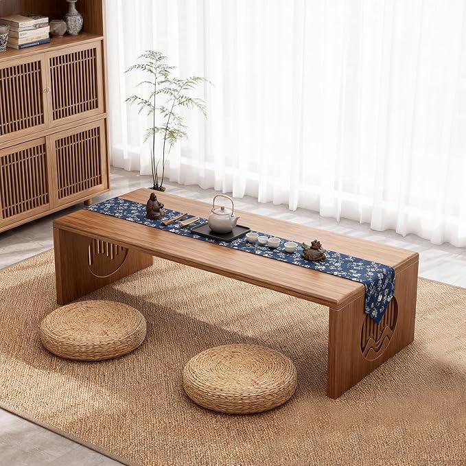 Japanese Folding Coffee Table, Low Coffee Table for Sitting on The Floor, Japanese Floor Table No Assembly Small Coffee Tables for Living Room Tatami Tea Room Dining Bedroom 31.5 Inch
